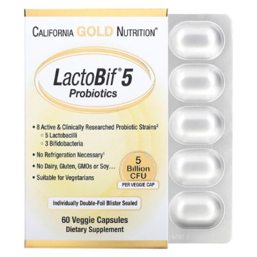 California Gold Nutrition, Probiotiques LactoBif 5, 5 billion d'UFC, 60 capsules végétales