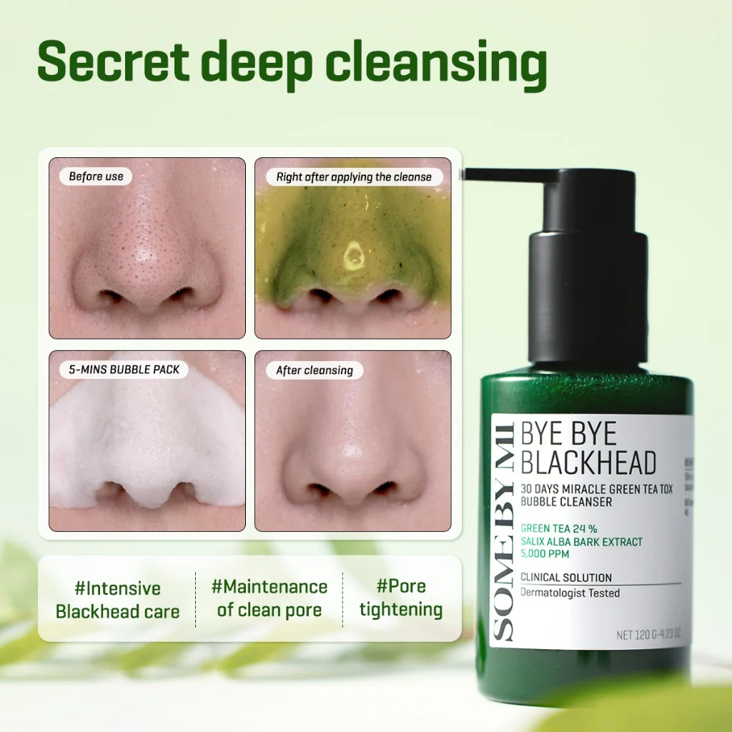 SOME BY MI BYE BYE BLACKHEAD 30 DAYS MIRACLE GREEN TEA TOX BUBBLE CLEANSER 120G – Image 2