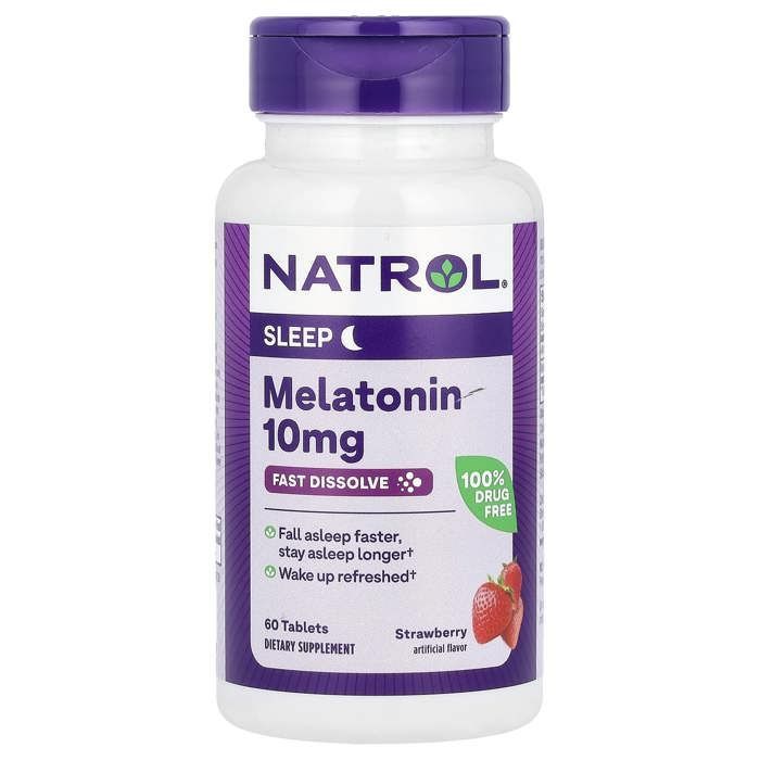 Natrol Mélatonine Aide au sommeil à dissolution rapide, Fraise, 10mg, 60 Comprimes