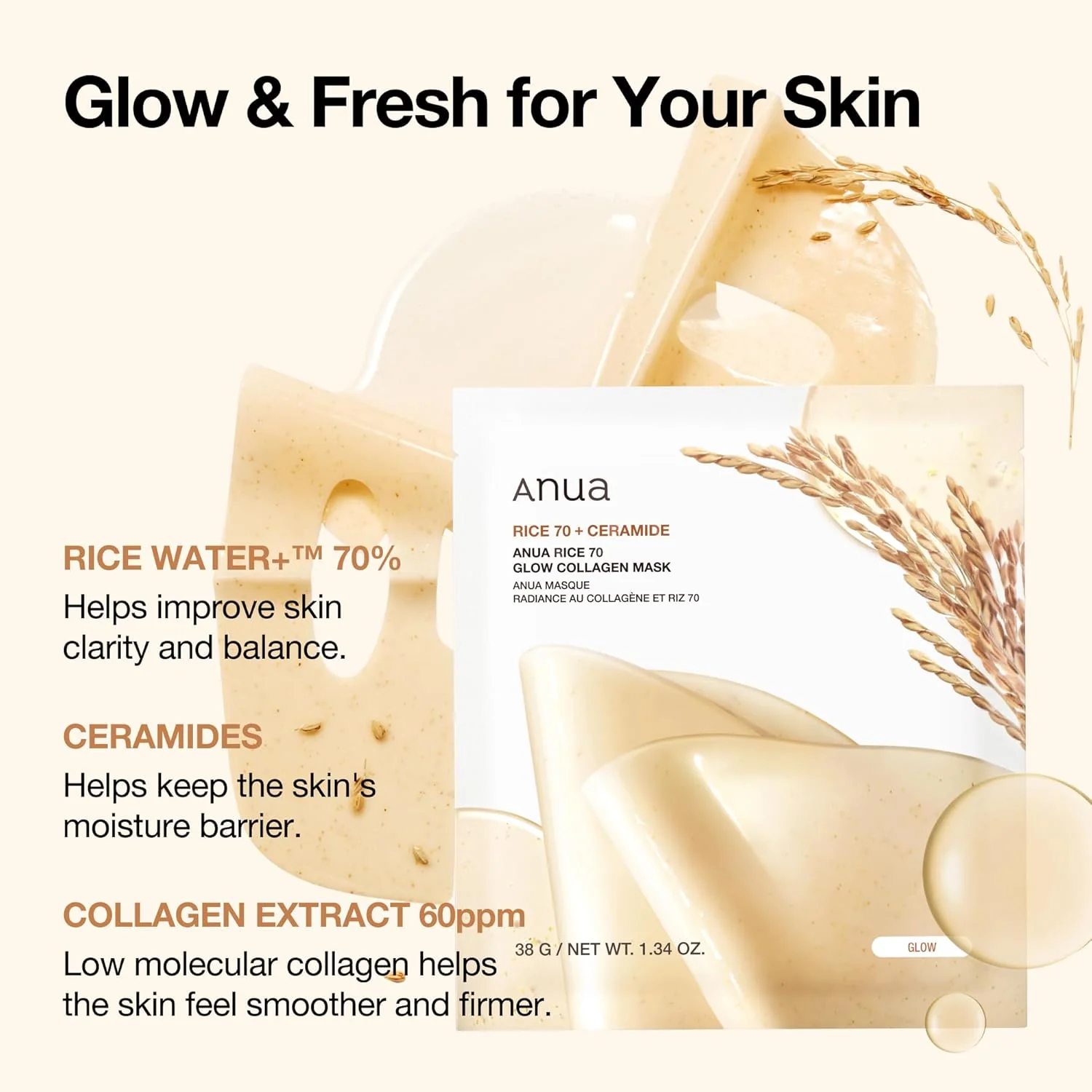 ANUA - Rice 70 + Ceramide Glow Collagen Mask – Image 5