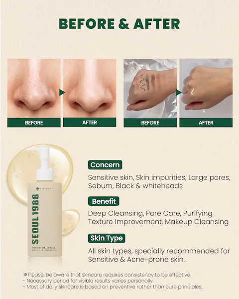 K-SECRET SEOUL 1988 Cleansing Oil : Pine Cica 1% + Probiotics 200ml – Image 3