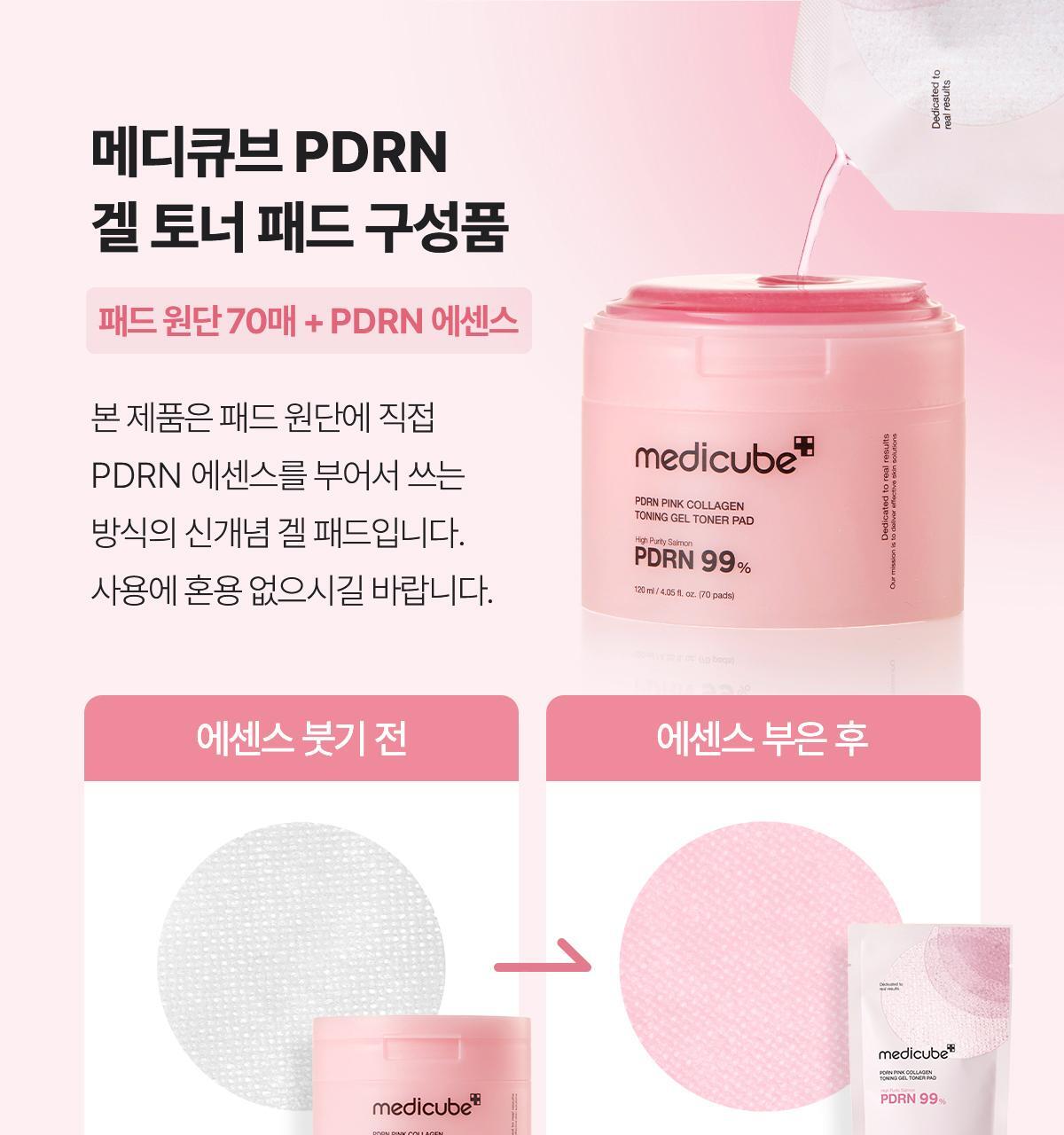 Medicube PDRN Pink Collagen Toning Gel Toner Pads 120ml/70pads – Image 5