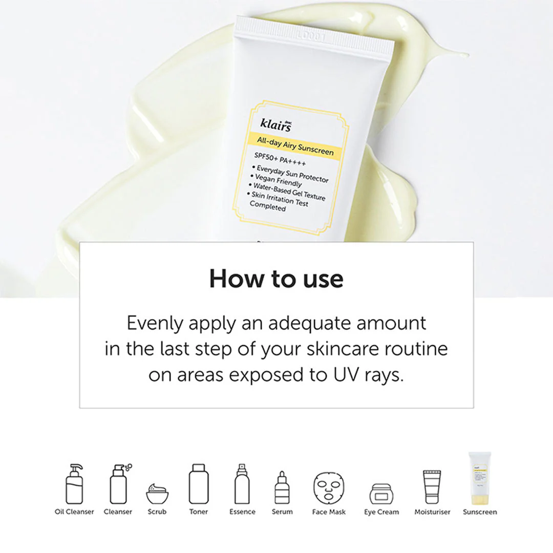 Klairs All day Airy Sunscreen SPF50+PA++++, 50 ml – Image 3