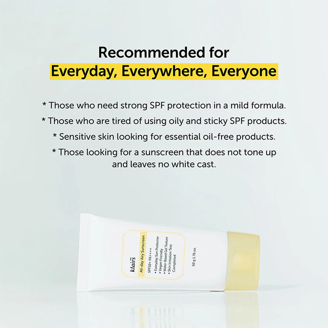 Klairs All day Airy Sunscreen SPF50+PA++++, 50 ml – Image 4