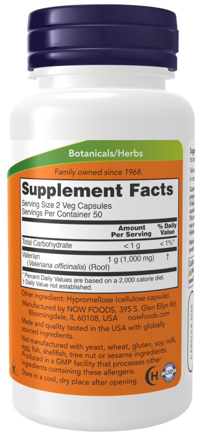 Now Foods Valerian Root 500 mg 100 Veg Capsules – Image 3