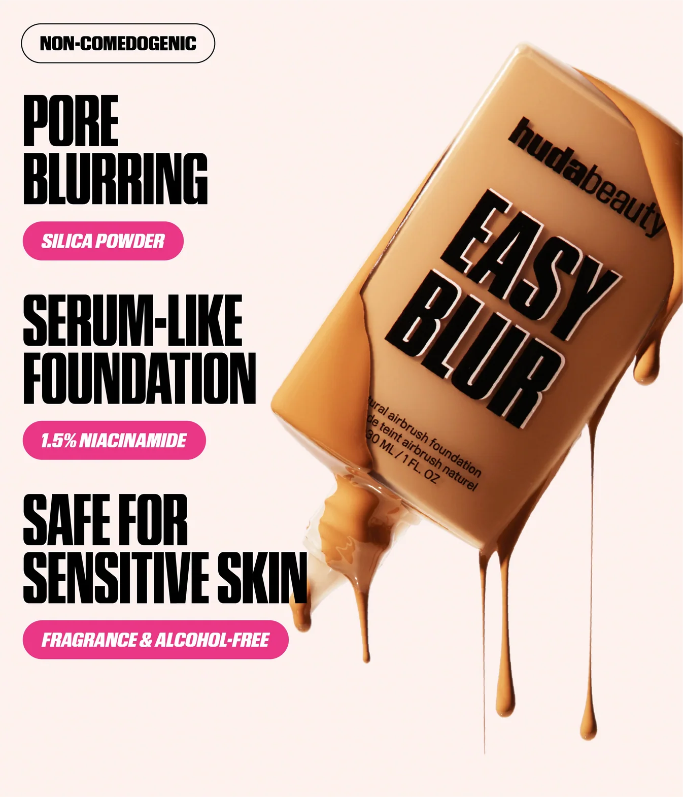 HUDA BEAUTY EASY BLUR NATURAL AIRBRUSH FOUNDATION WITH NIACINAMIDE 30ml – Apple Pie 255B – Image 3