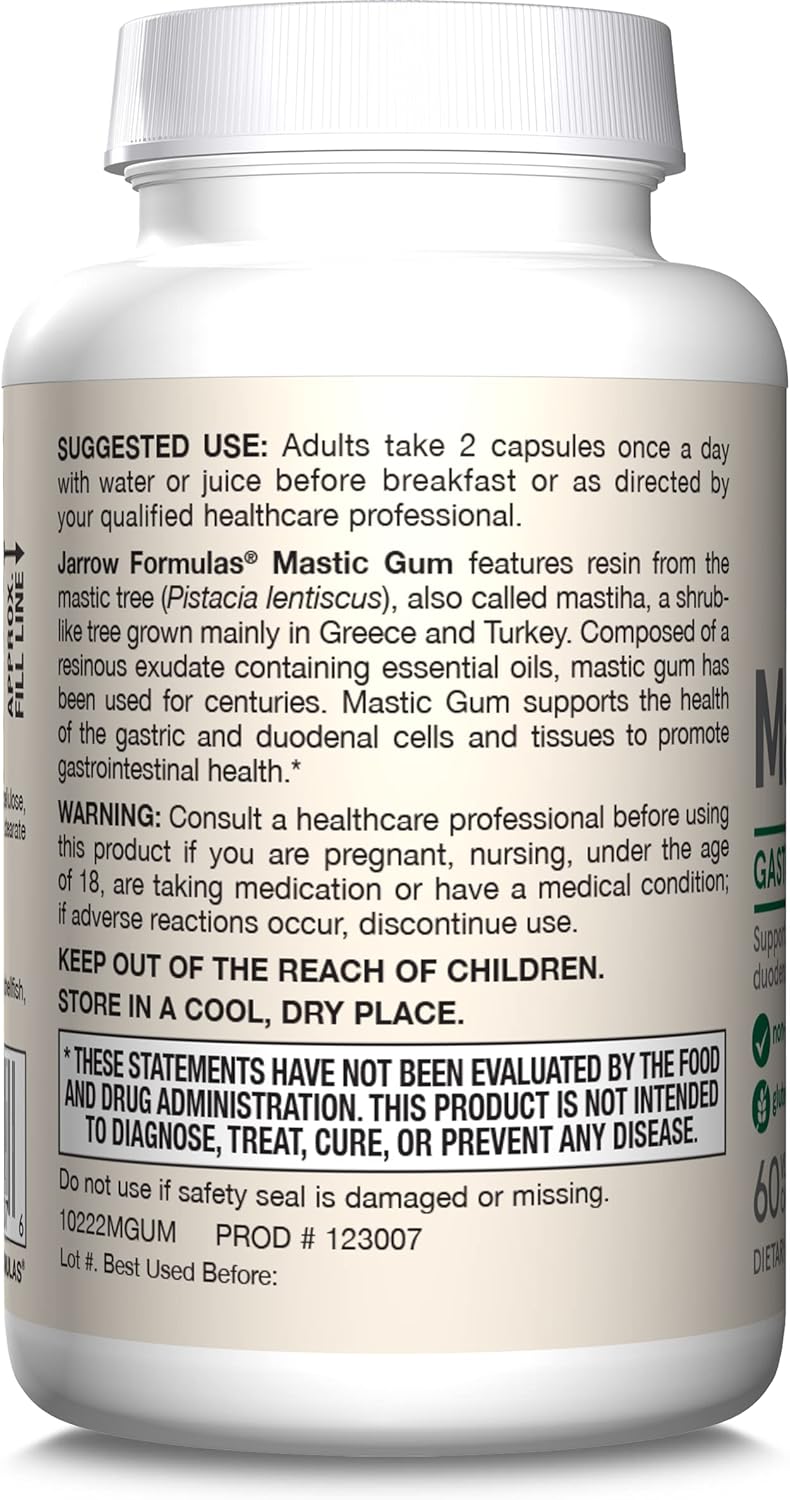 Jarrow Formulas Mastic Gum 1000 mg 60 Veggie Caps Mastic Gum Capsules – Image 2
