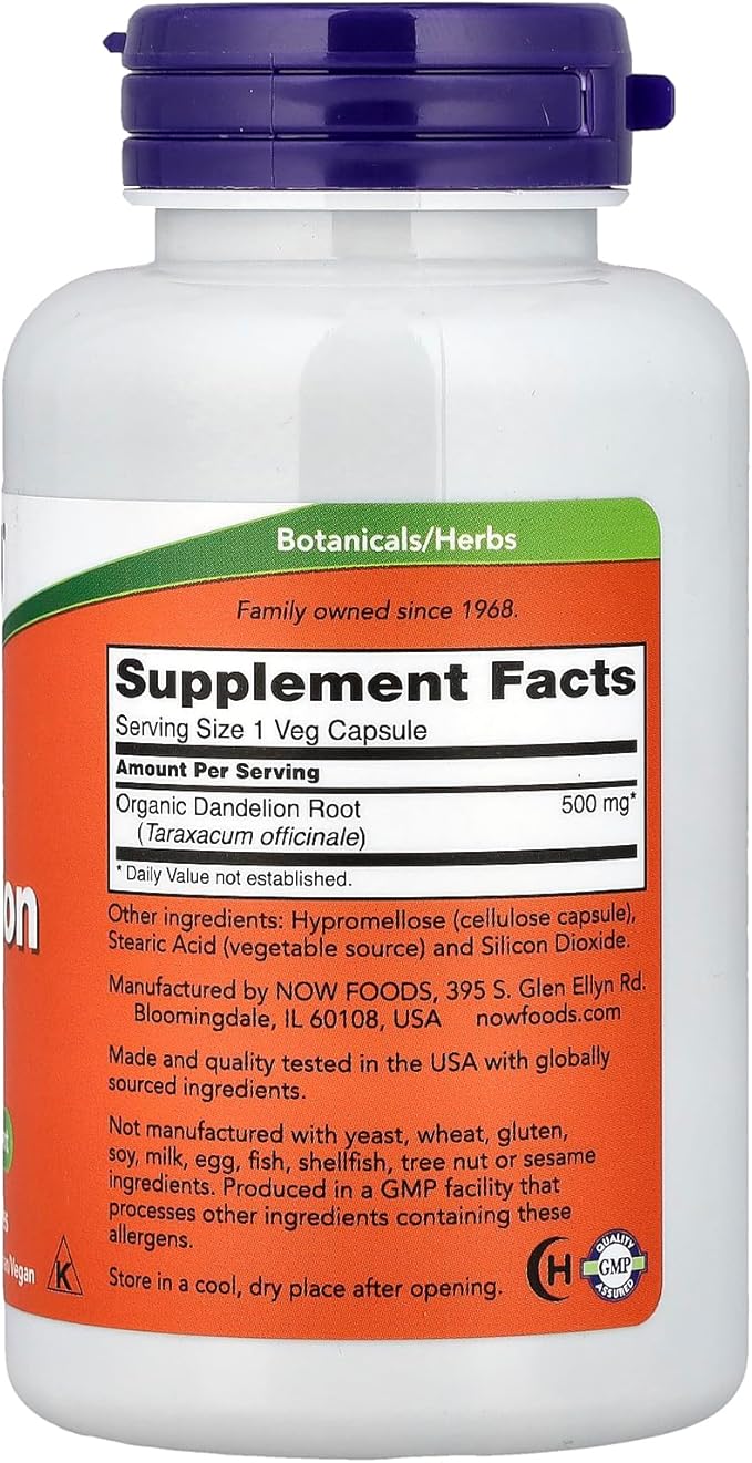 Now Foods Dandelion Root 500 mg 100 veg capsules – Image 2