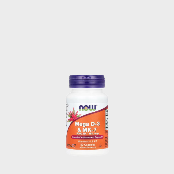 Now Foods Mega D-3 & MK-7 180 mcg 5,000 IU 60 Veg Capsules