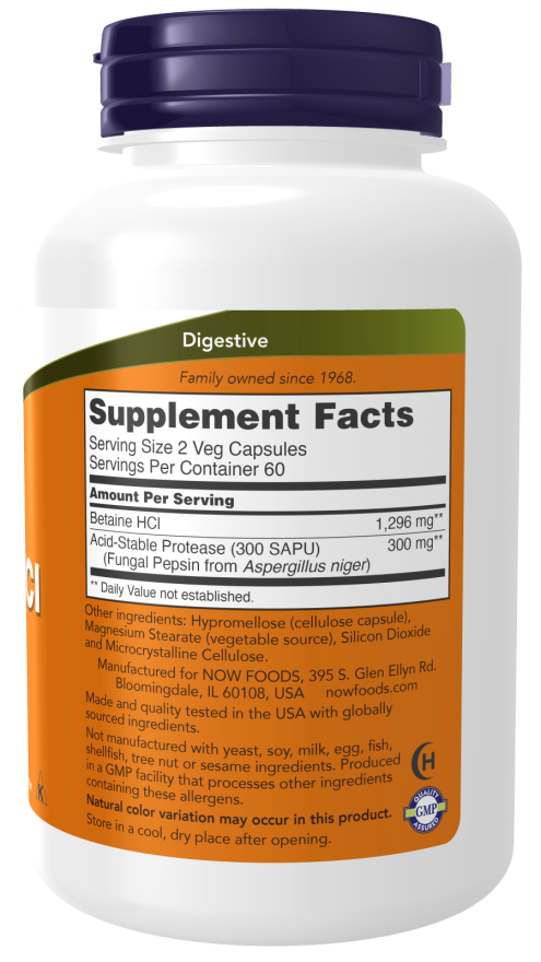 Now Foods Betaine HCl 648 mg 120 Veg Capsules – Image 2