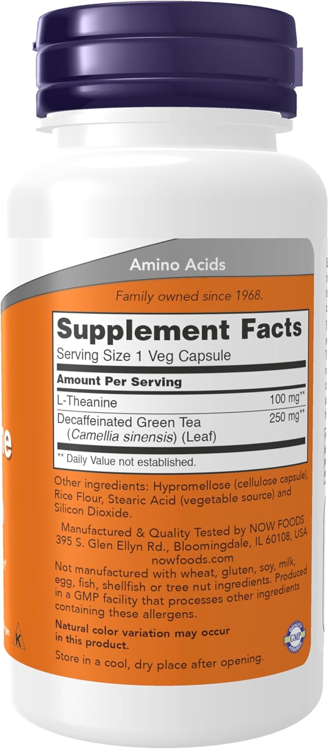 NOW Foods L-Theanine 100 mg Stress Management 90 Veg Capsules – Image 2